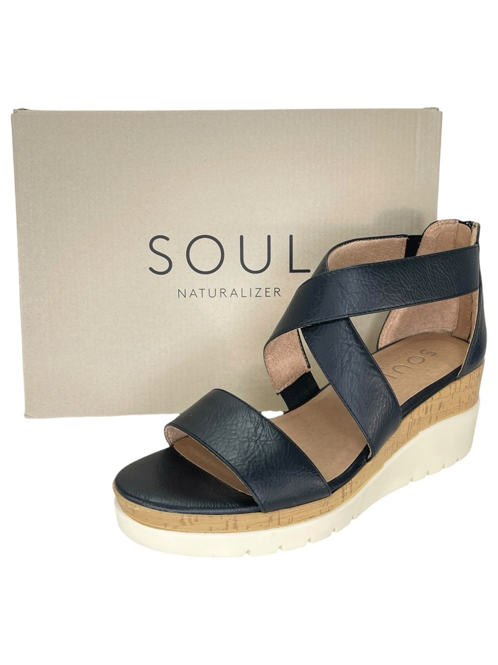 SOUL Naturalizer Goodtimes Black Faux Leather Womens Wedge Sandals Size 9W - Picture 12 of 12